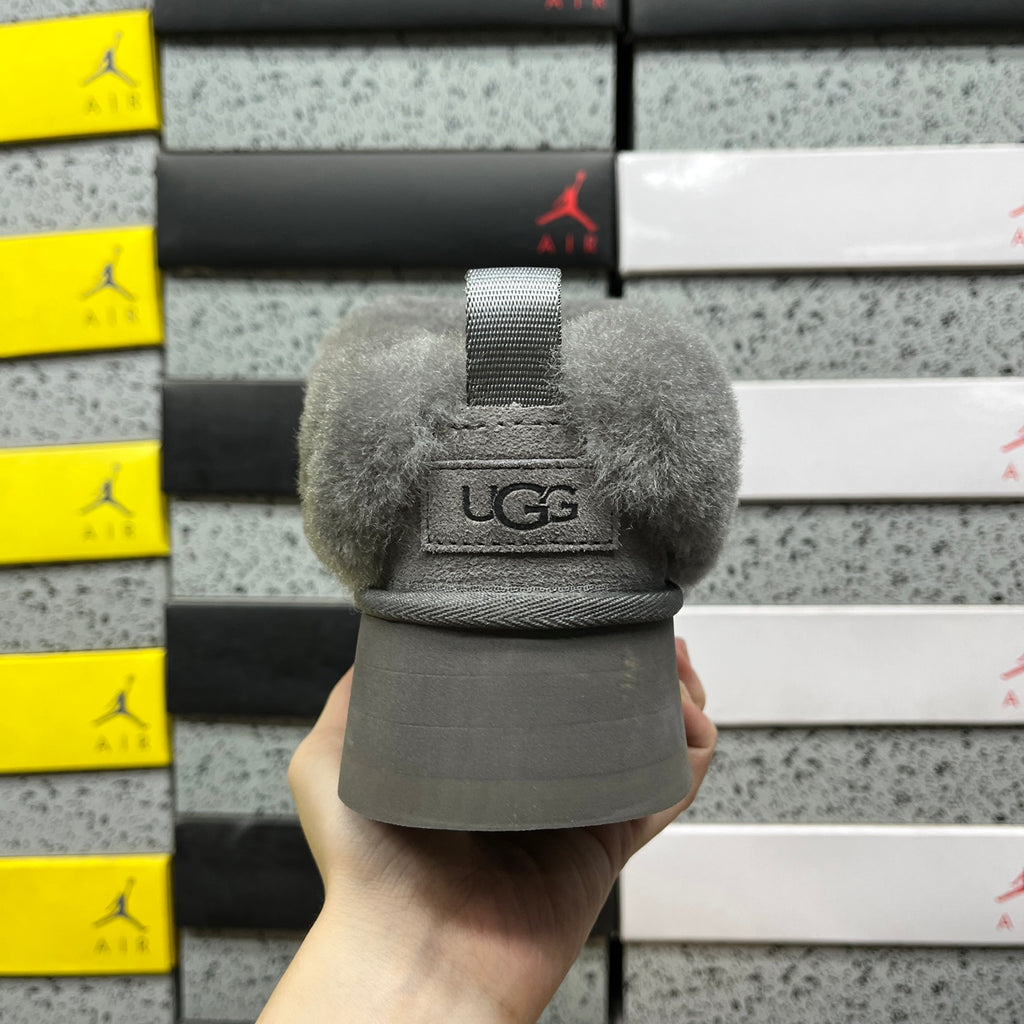UGG Gray Tazzelle Platform Slippers with Plush Collar