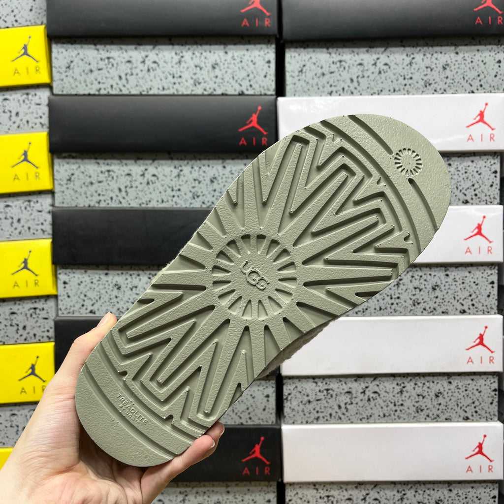 UGG Sage Green Plush Cross-Strap Platform Sandals