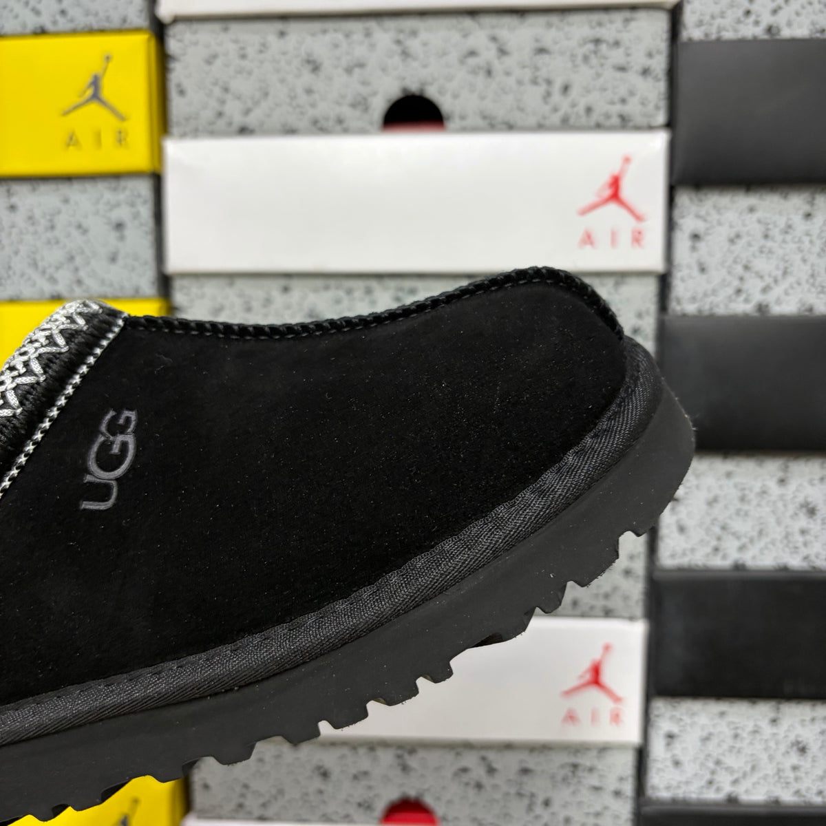 UGG Black Slip-On Slippers with Contrast Braided Trim