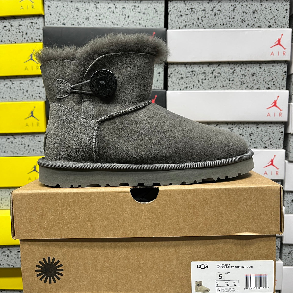 UGG Gray Mini Bailey Button II Ankle Boots