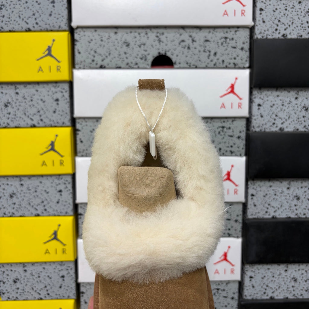 UGG Chestnut Platform Slip-On Shoes with Cream Plush Collar