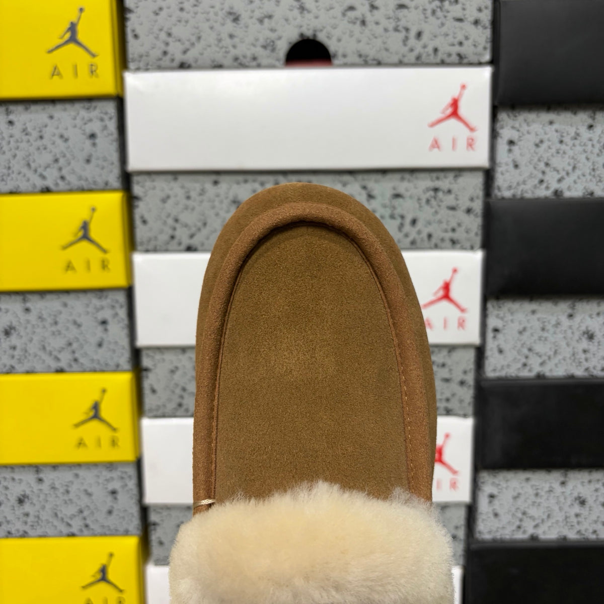 UGG Chestnut Moccasin Slippers with Cream Plush Collar