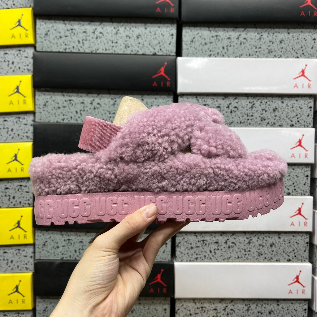 UGG Dusty Lavender Plush Cross-Strap Platform Sandals