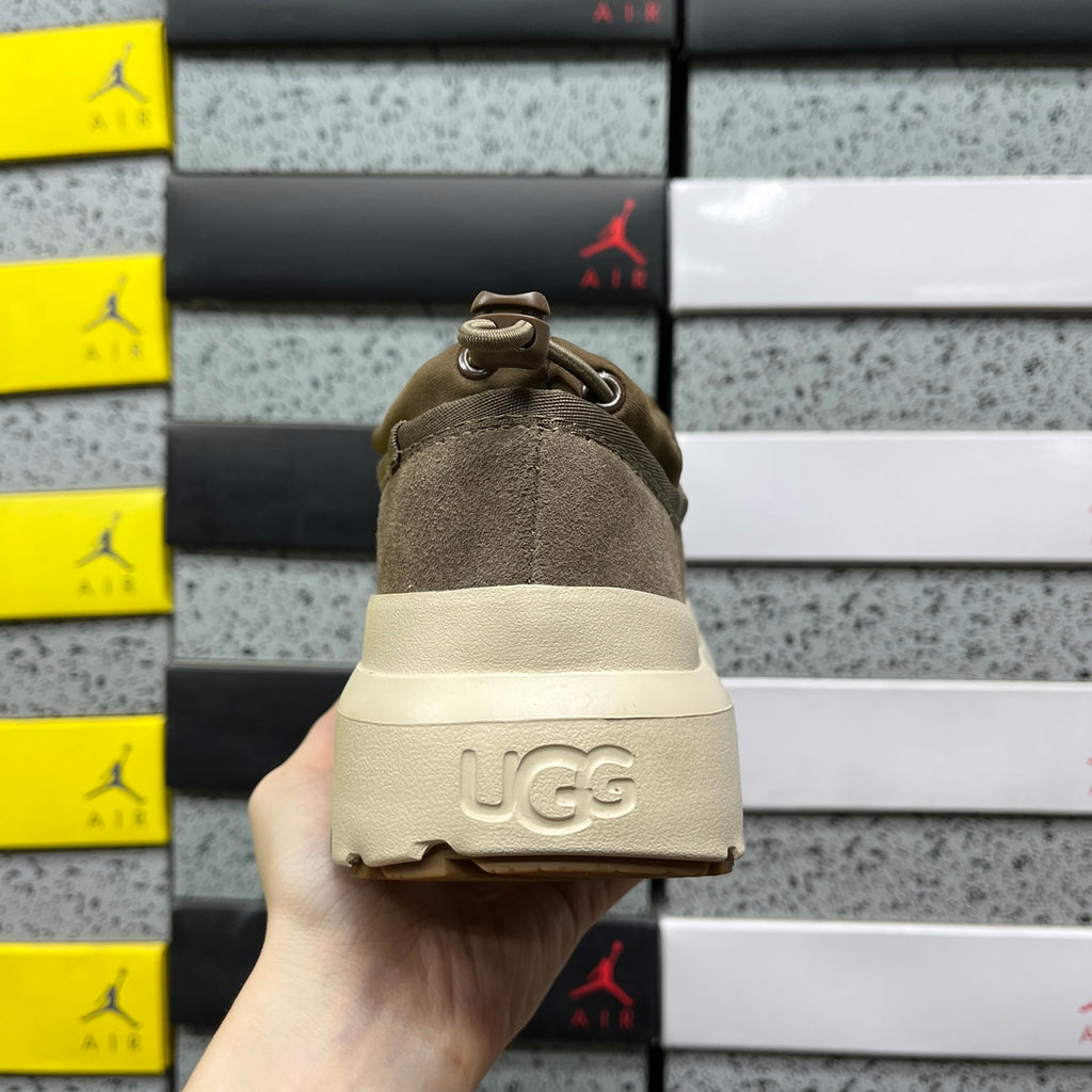 UGG Walnut Brown Drawstring Slip-On Shoes with Cream Chunky Sole