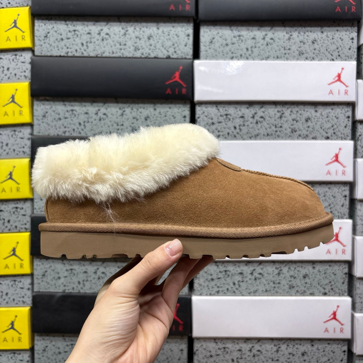 UGG Chestnut Slip-On Ankle Shoes with Cream Plush Collar