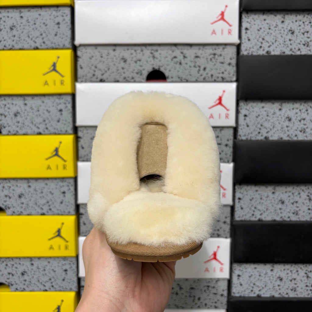 UGG Chestnut Open-Back Slippers with Cream Plush Collar