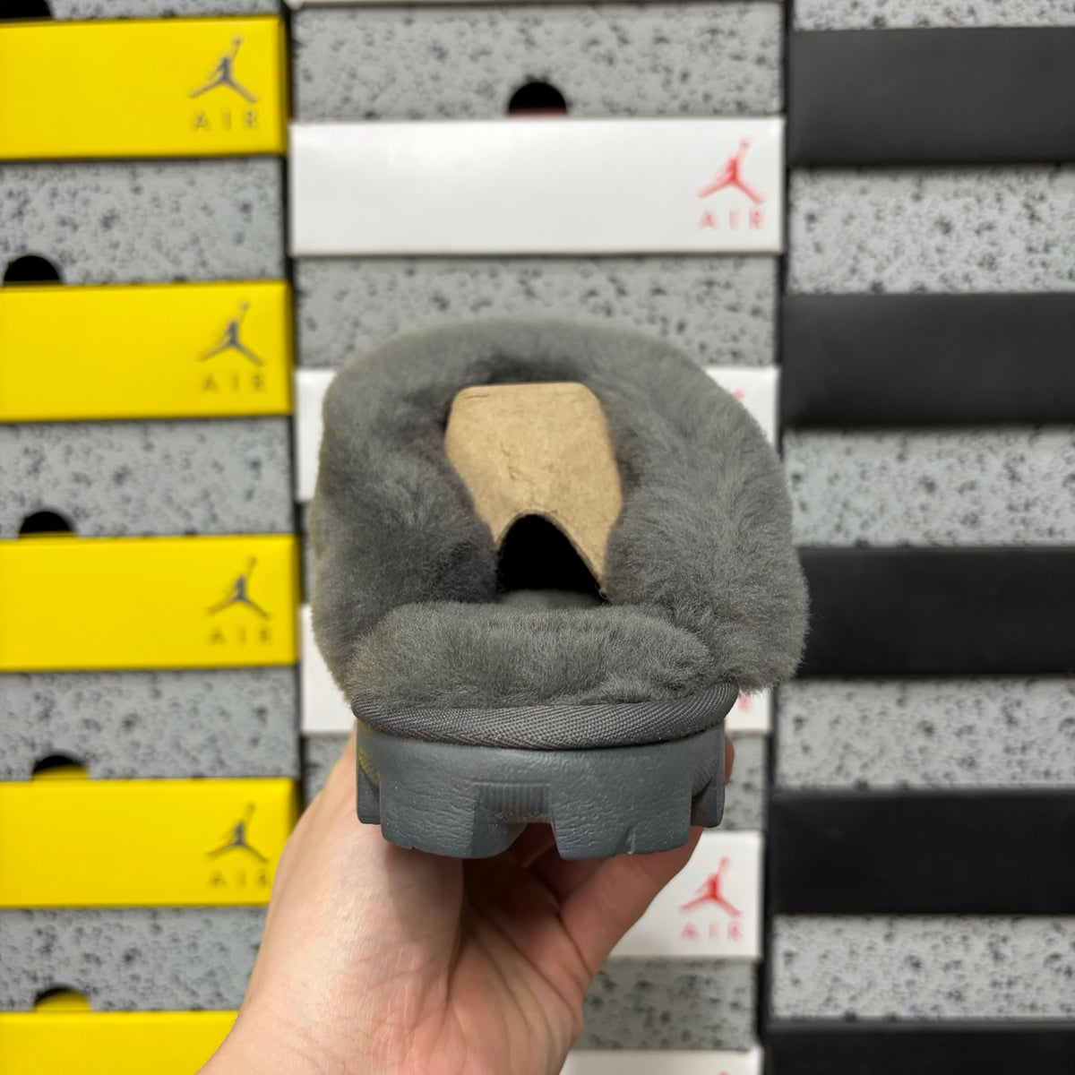 UGG Gray Open-Back Slippers with Plush Collar