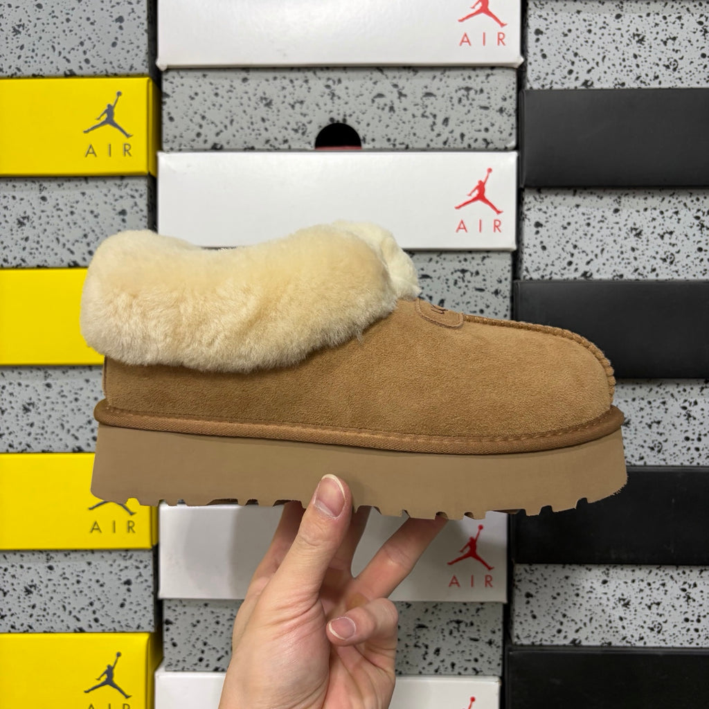 UGG Chestnut Slip-On Shoes with Cream Plush Collar
