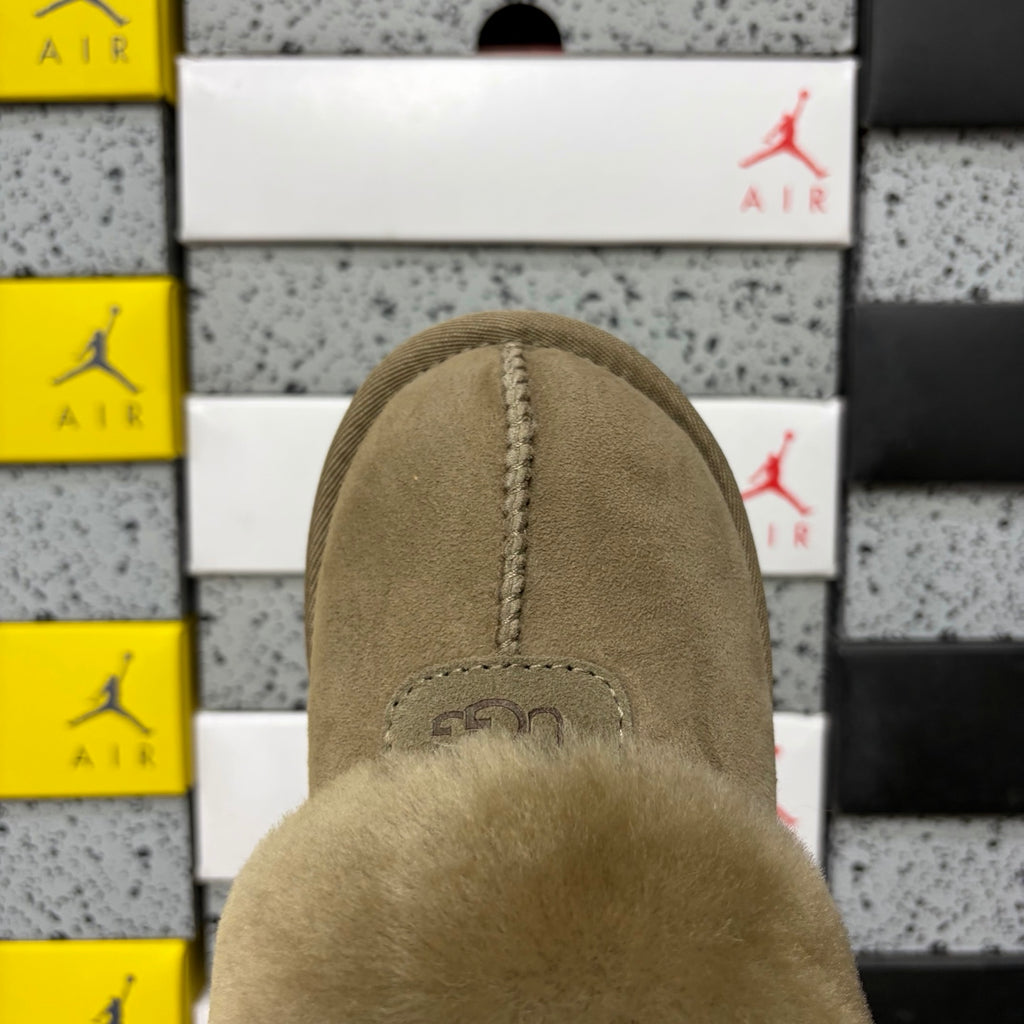 UGG Antelope Brown Open-Back Slippers with Plush Collar