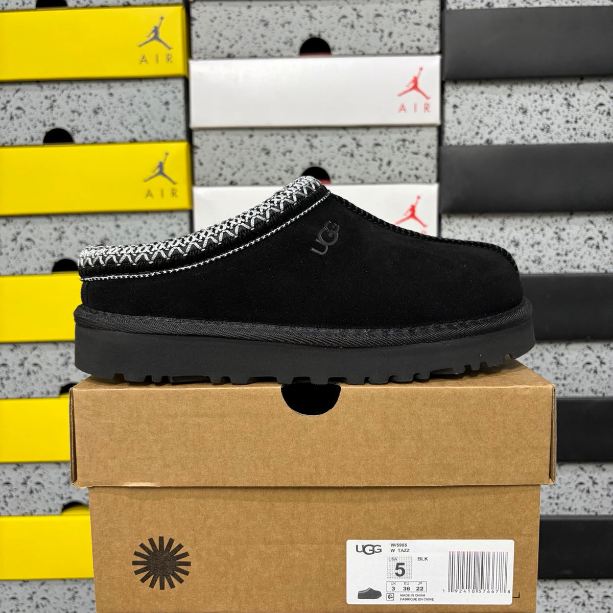 UGG Black Slip-On Slippers with Contrast Braided Trim