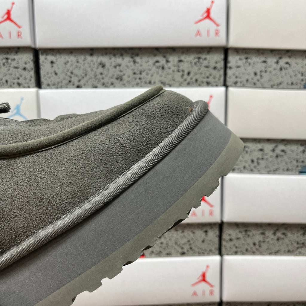 UGG Gray Platform Ankle Boots with Plush Collar and Front Zip