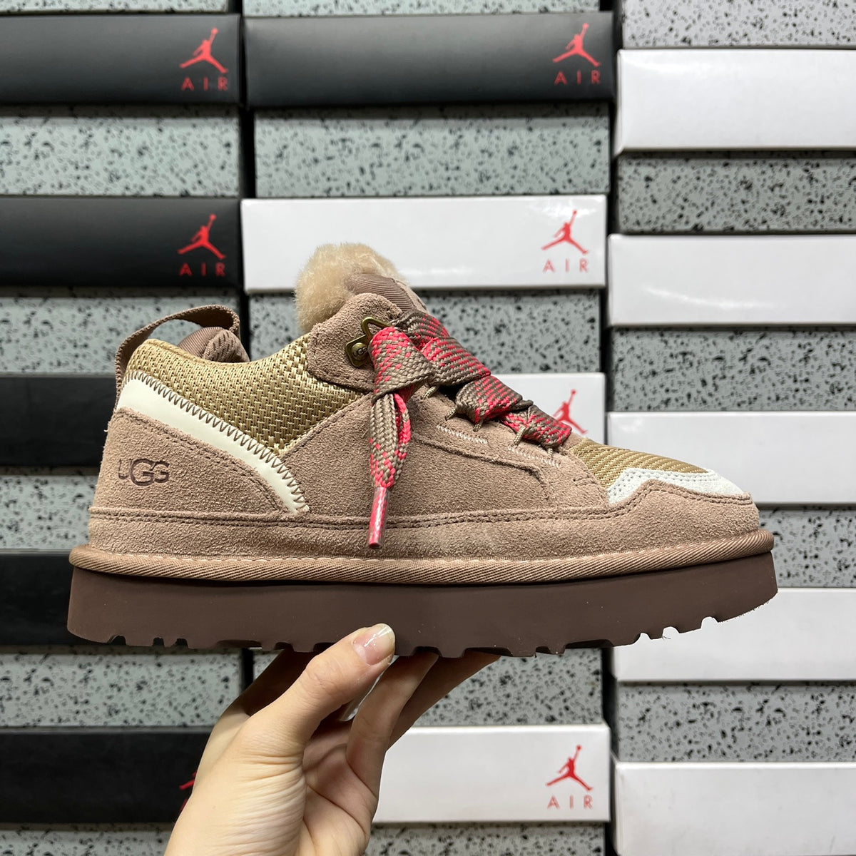 UGG Lowmel Brown & Pink Chunky Lace-Up Sneakers