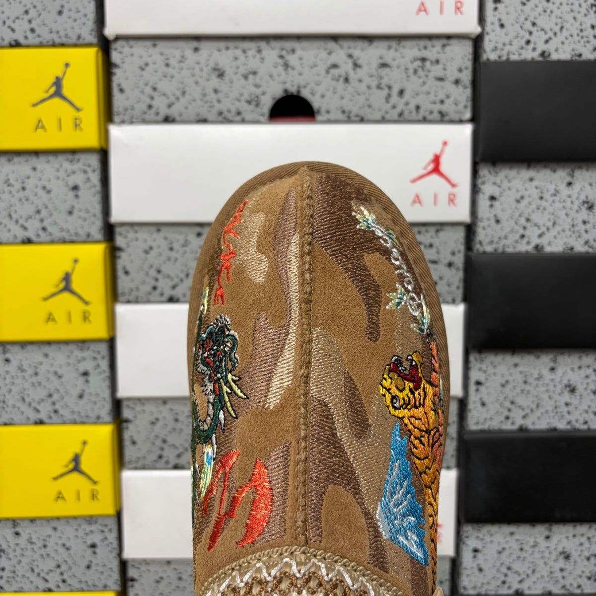 UGG Chestnut Dragon & Tiger Embroidered Slip-On Shoes with Braided Trim