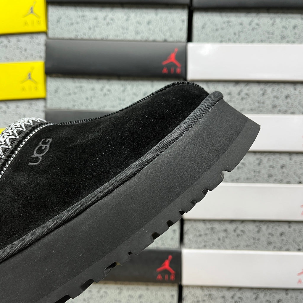 UGG Black Platform Slip-On Shoes with Woven Trim