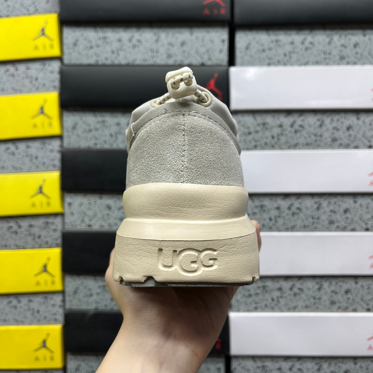 UGG Mist Gray Drawstring Slip-On Shoes with Chunky Cream Sole