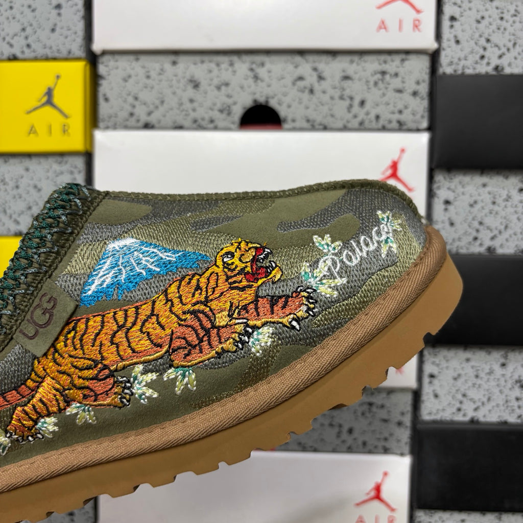 UGG Olive Green Dragon & Tiger Embroidered Slip-On Shoes with Braided Trim