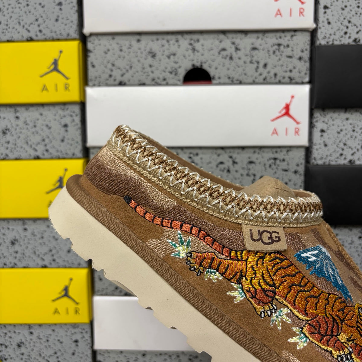 UGG Chestnut Dragon & Tiger Embroidered Slip-On Shoes with Braided Trim