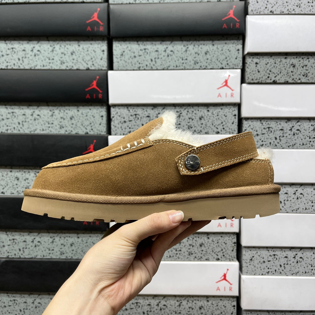 UGG Chestnut Buckle-Strap Platform Clogs with Plush Lining
