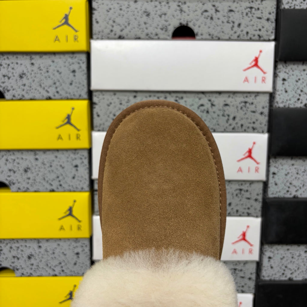 UGG Chestnut Platform Slip-On Shoes with Cream Plush Collar