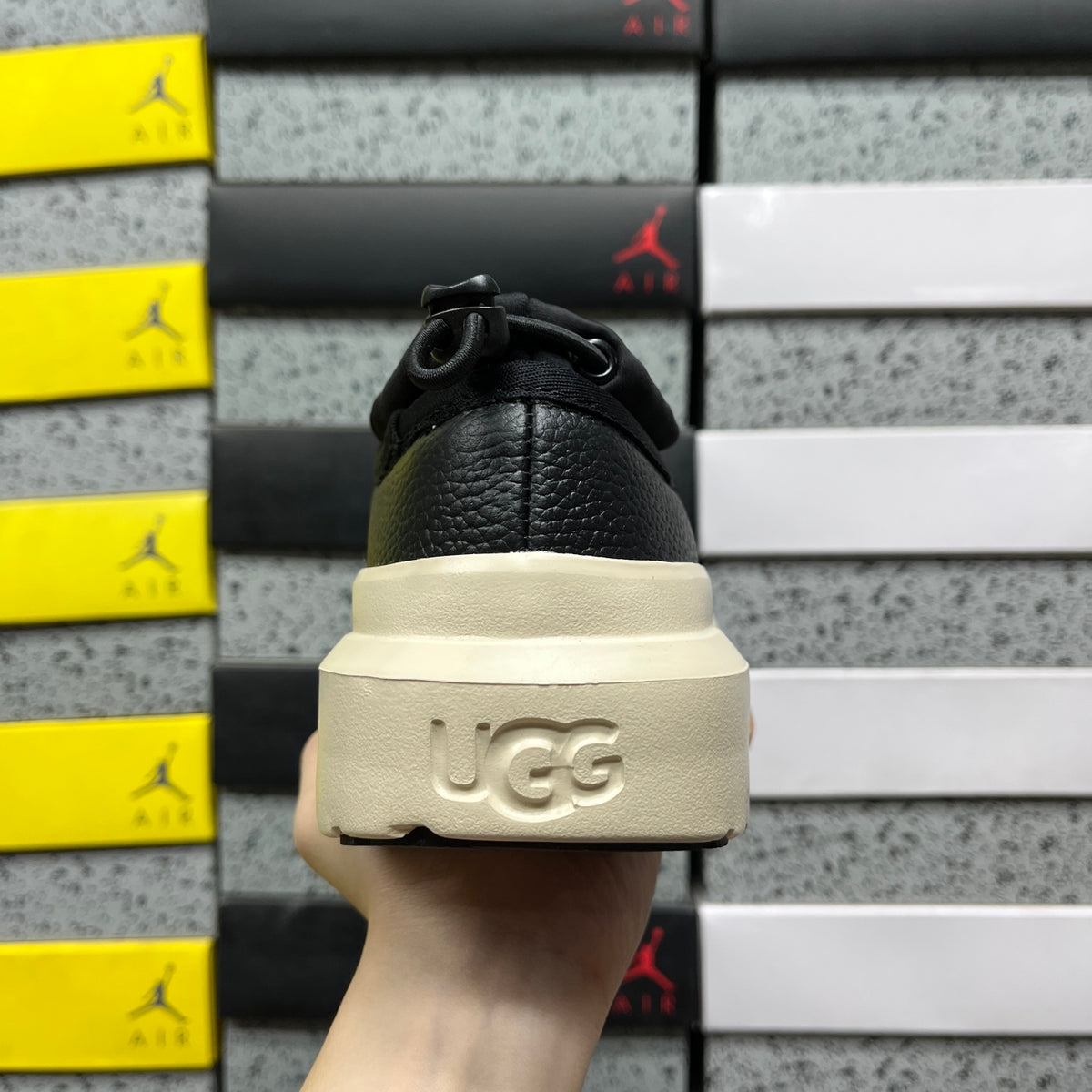 UGG Black Drawstring Slip-On Shoes with Cream Chunky Sole