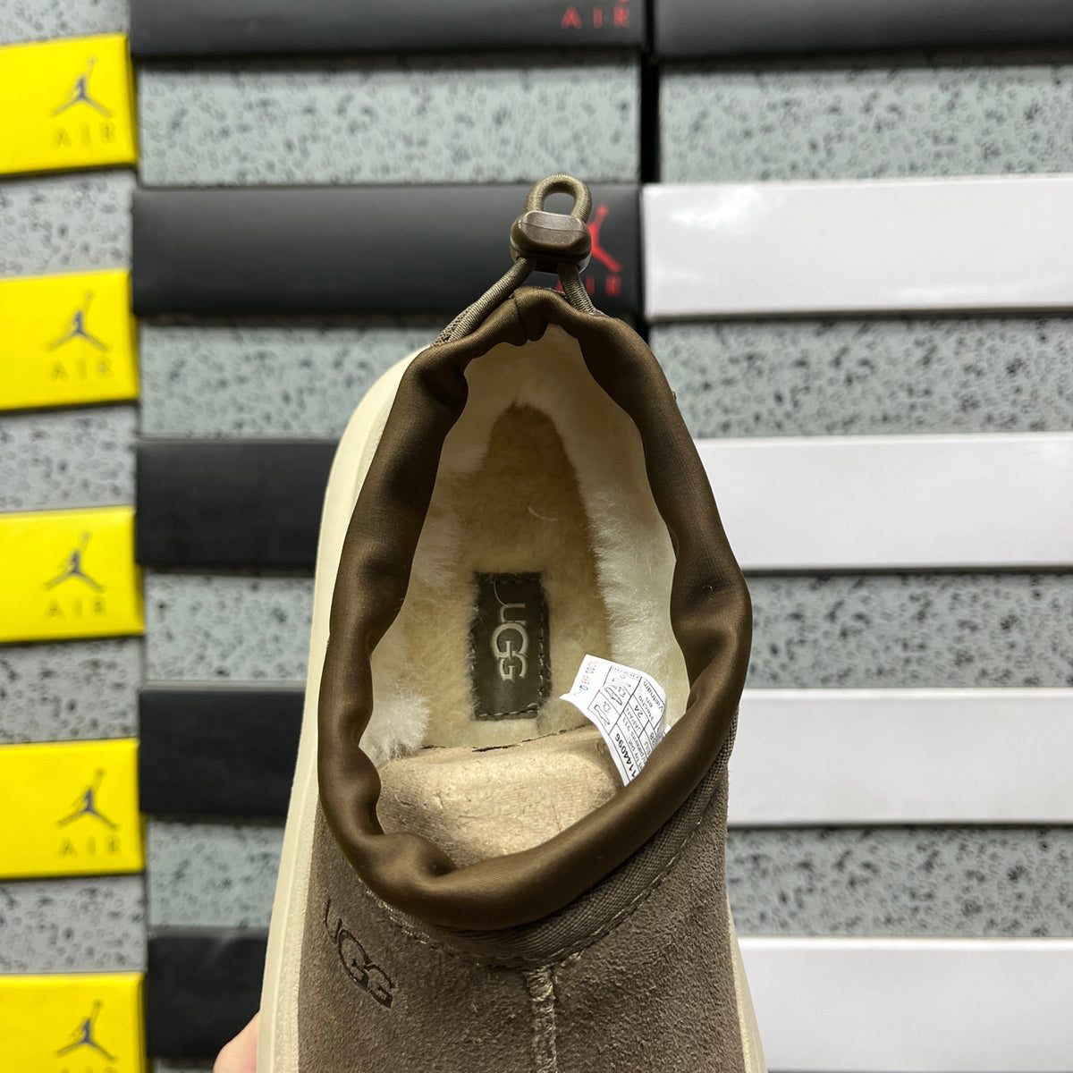 UGG Walnut Brown Drawstring Slip-On Shoes with Cream Chunky Sole