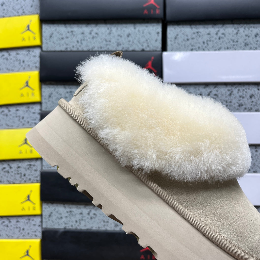 UGG Sand Tazzelle Platform Slippers with Cream Plush Collar
