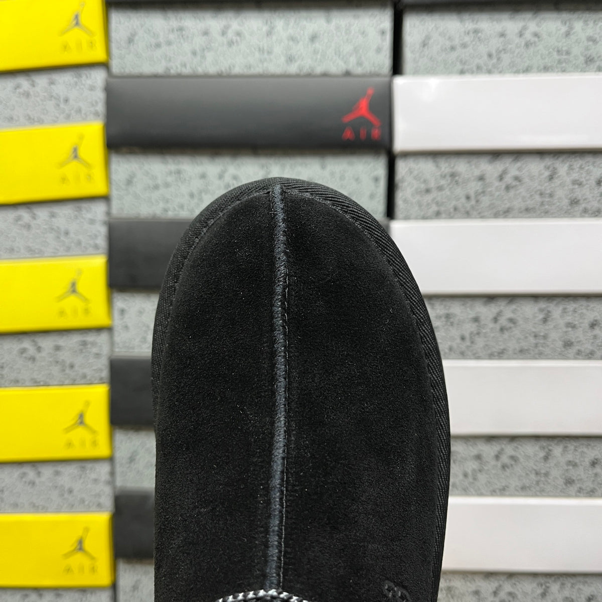 UGG Black Platform Slip-On Shoes with Woven Trim