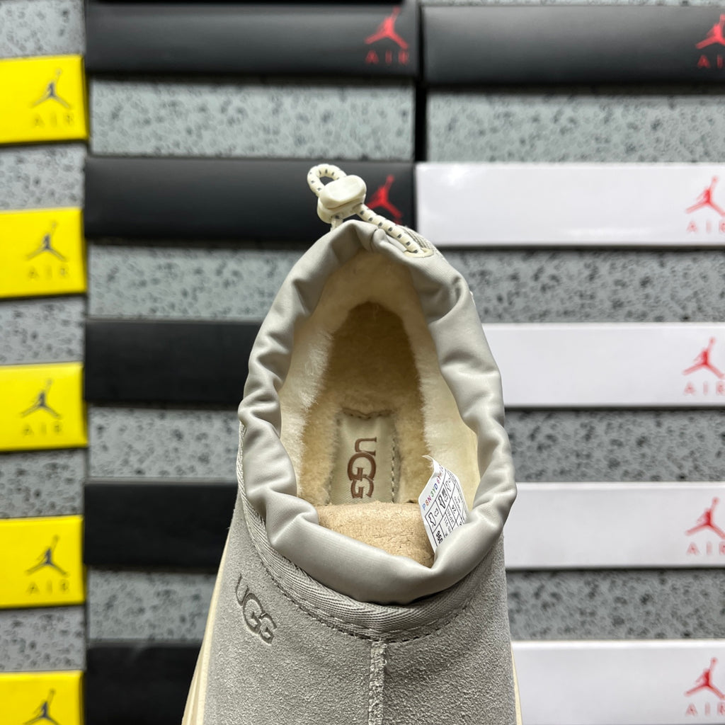 UGG Mist Gray Drawstring Slip-On Shoes with Chunky Cream Sole