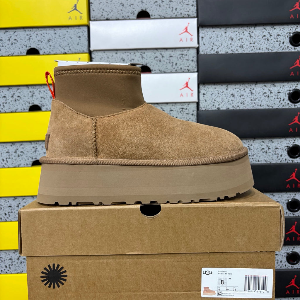 UGG Chestnut Brown Platform Ankle Boots with Orange Pull Tab