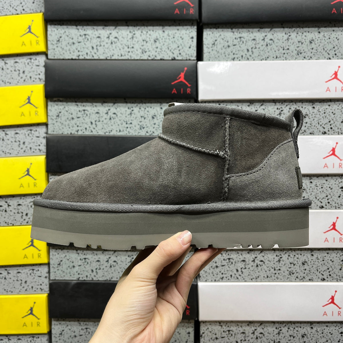 UGG Gray Ultra Mini Platform Ankle Boots