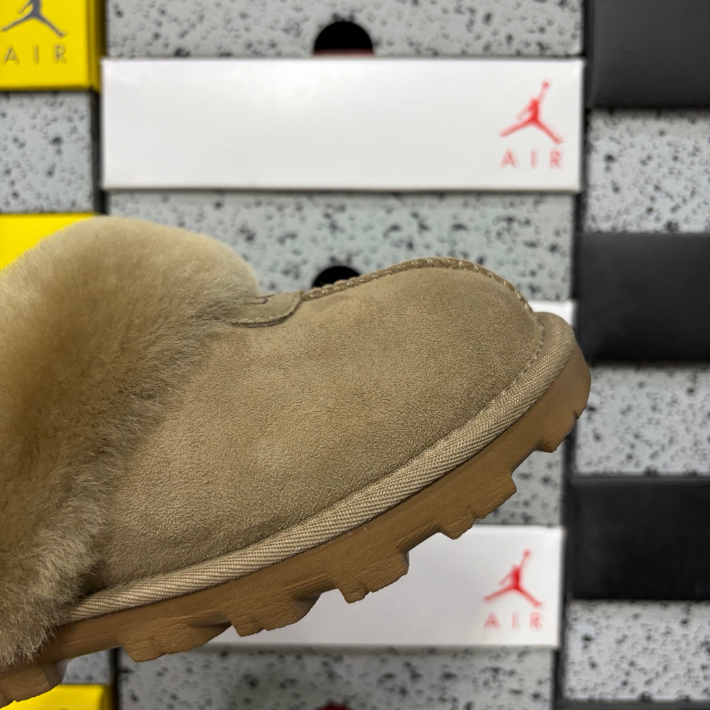 UGG Antelope Brown Open-Back Slippers with Plush Collar