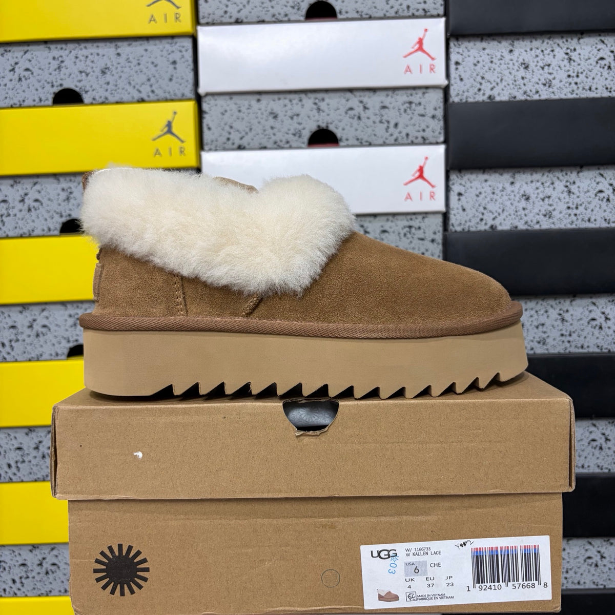 UGG Chestnut Platform Slip-On Shoes with Cream Plush Collar