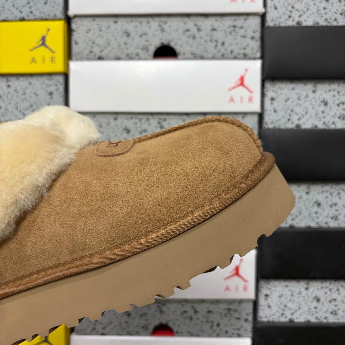 UGG Chestnut Slip-On Shoes with Cream Plush Collar
