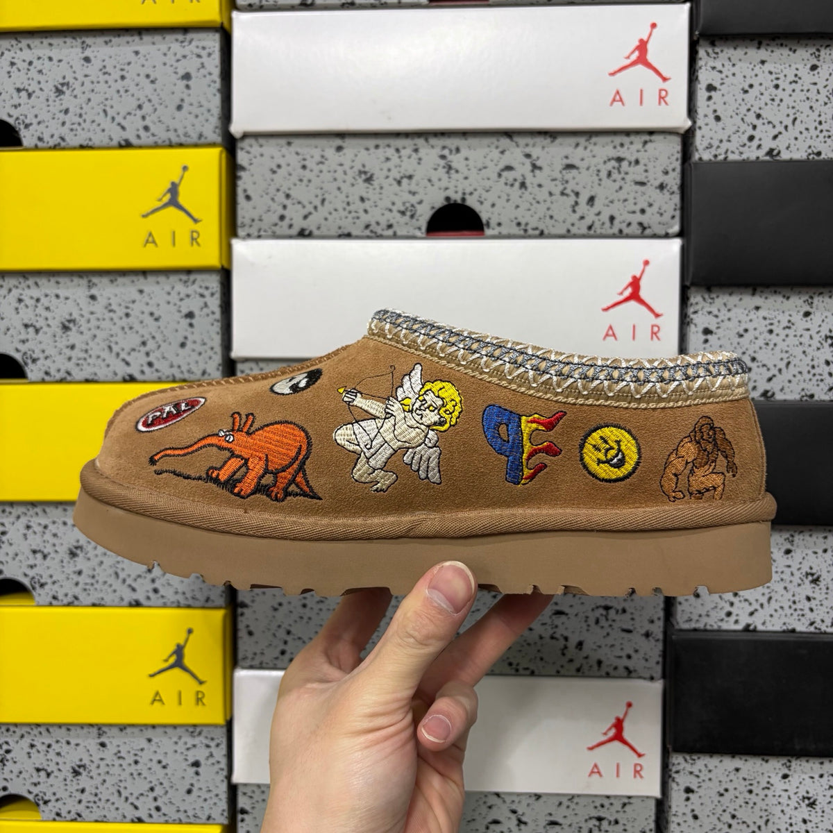 UGG Chestnut Cartoon-Embroidered Slip-On Shoes with Braided Trim