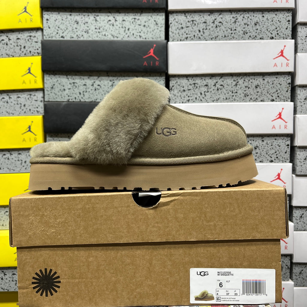 UGG Antelope Brown Platform Slippers with Plush Trim