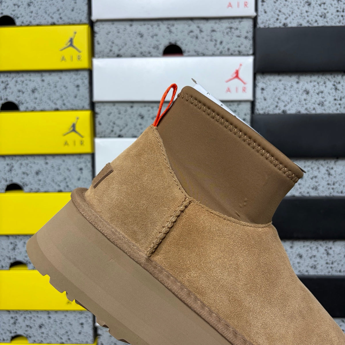 UGG Chestnut Brown Platform Ankle Boots with Orange Pull Tab