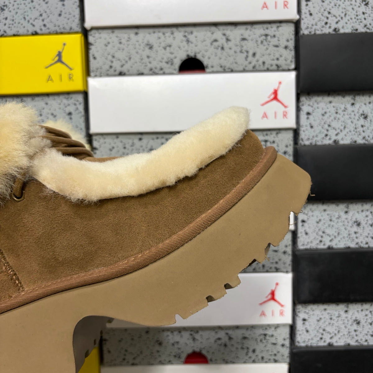 UGG Chestnut Lace-Up Platform Ankle Boots with Cream Plush Trim