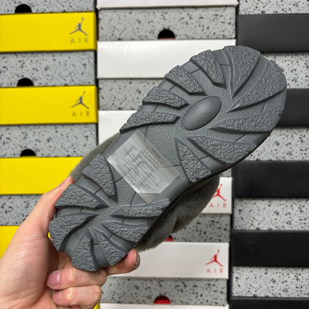 UGG Gray Open-Back Slippers with Plush Collar