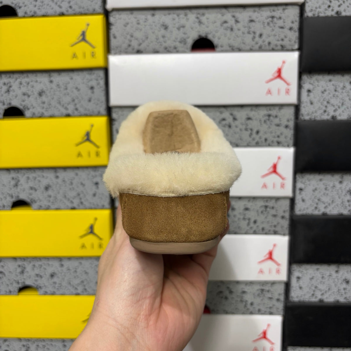 UGG Chestnut Moccasin Slippers with Cream Plush Collar