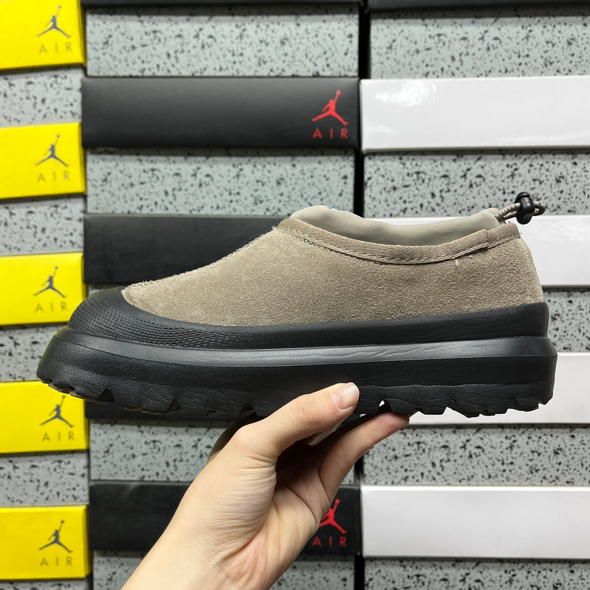 UGG Mist Gray Drawstring Slip-On Shoes with Black Chunky Sole