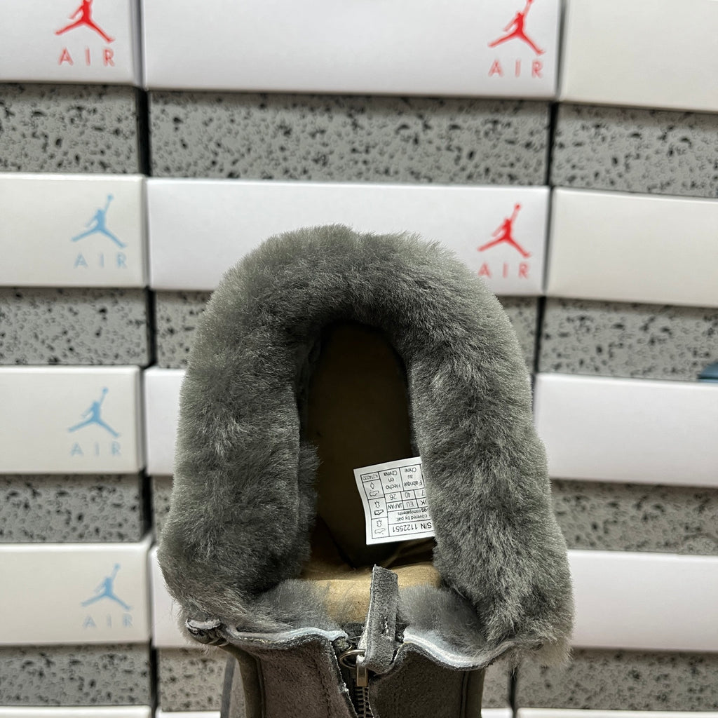 UGG Gray Platform Ankle Boots with Plush Collar and Front Zip