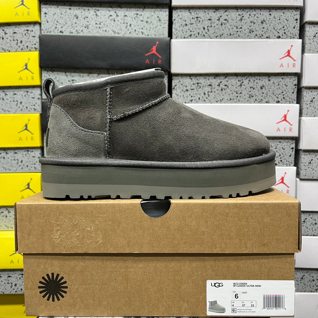UGG Gray Ultra Mini Platform Ankle Boots