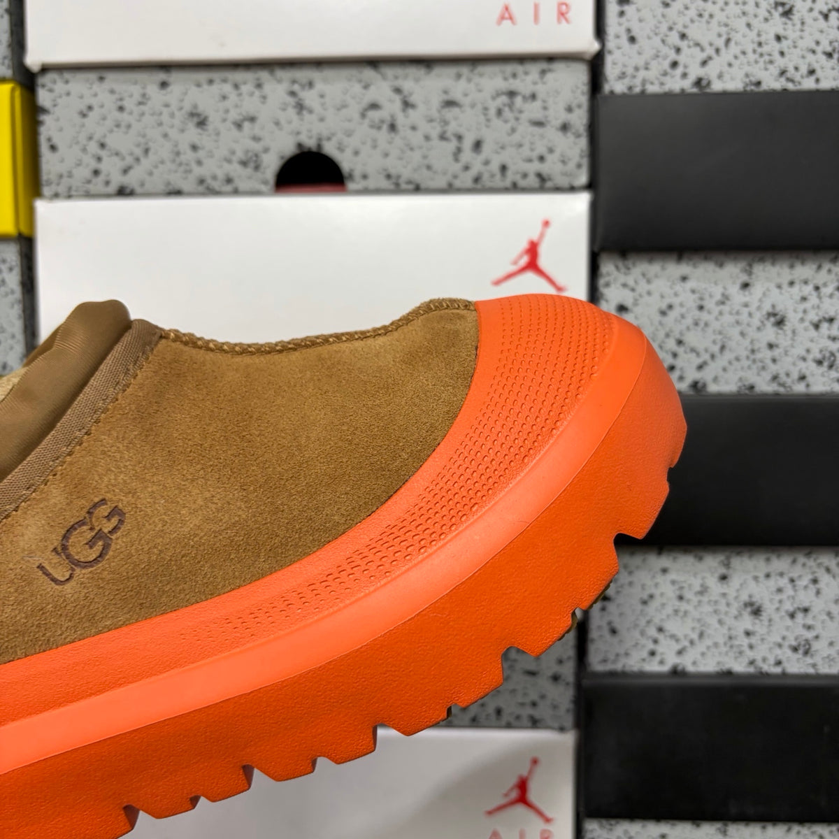 UGG Chestnut Slip-On Shoes with Bright Orange Chunky Lug Sole