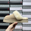UGG Sand Beige Platform Slippers with Plush Trim