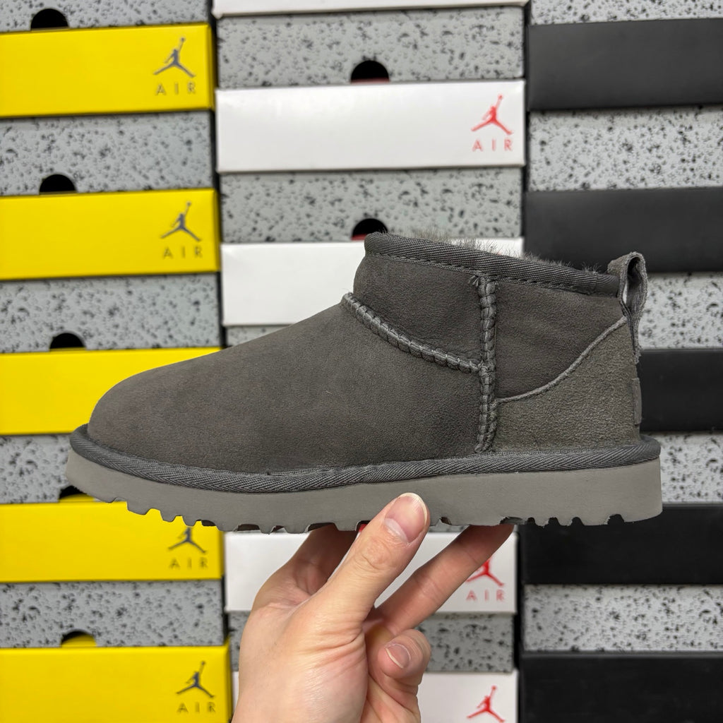 UGG Gray Ultra Mini Ankle Boots with Plush Lining