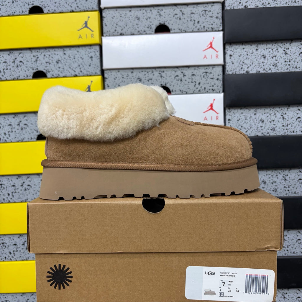 UGG Chestnut Slip-On Shoes with Cream Plush Collar