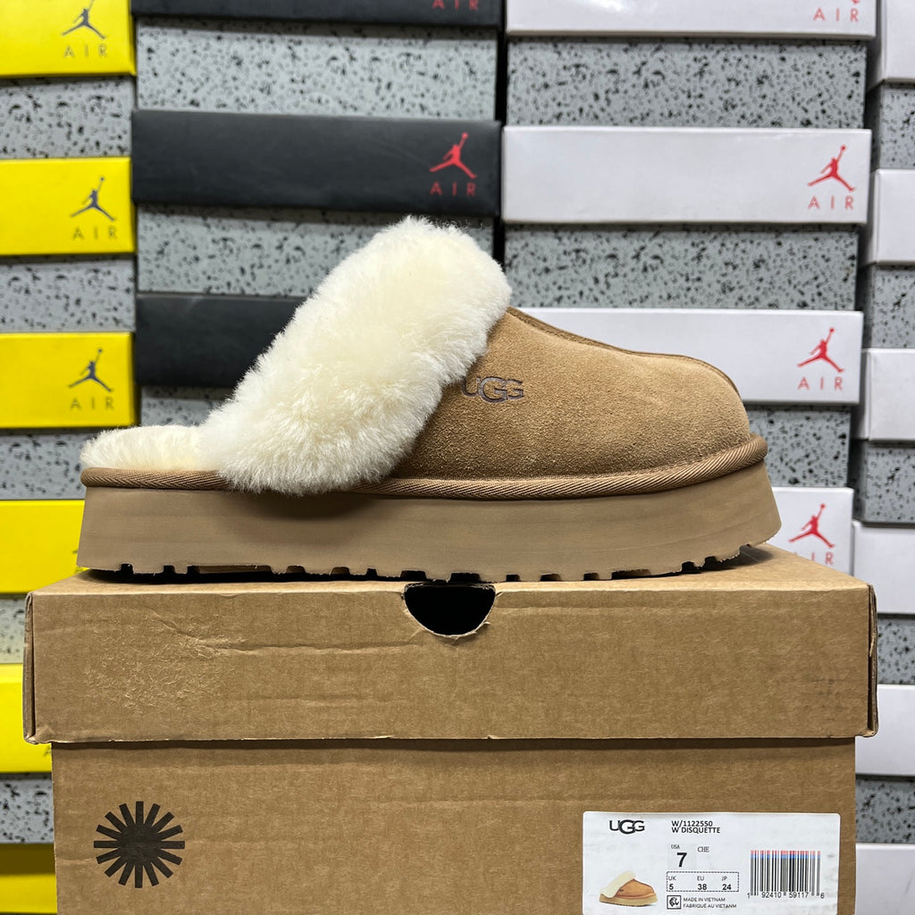 UGG Chestnut Platform Slippers with Plush Trim