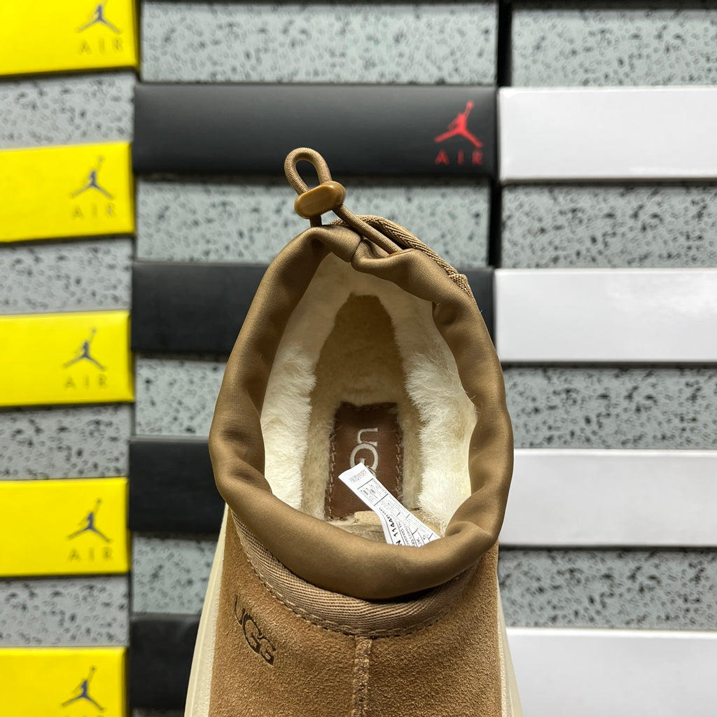UGG Chestnut Drawstring Slip-On Shoes with Cream Chunky Sole
