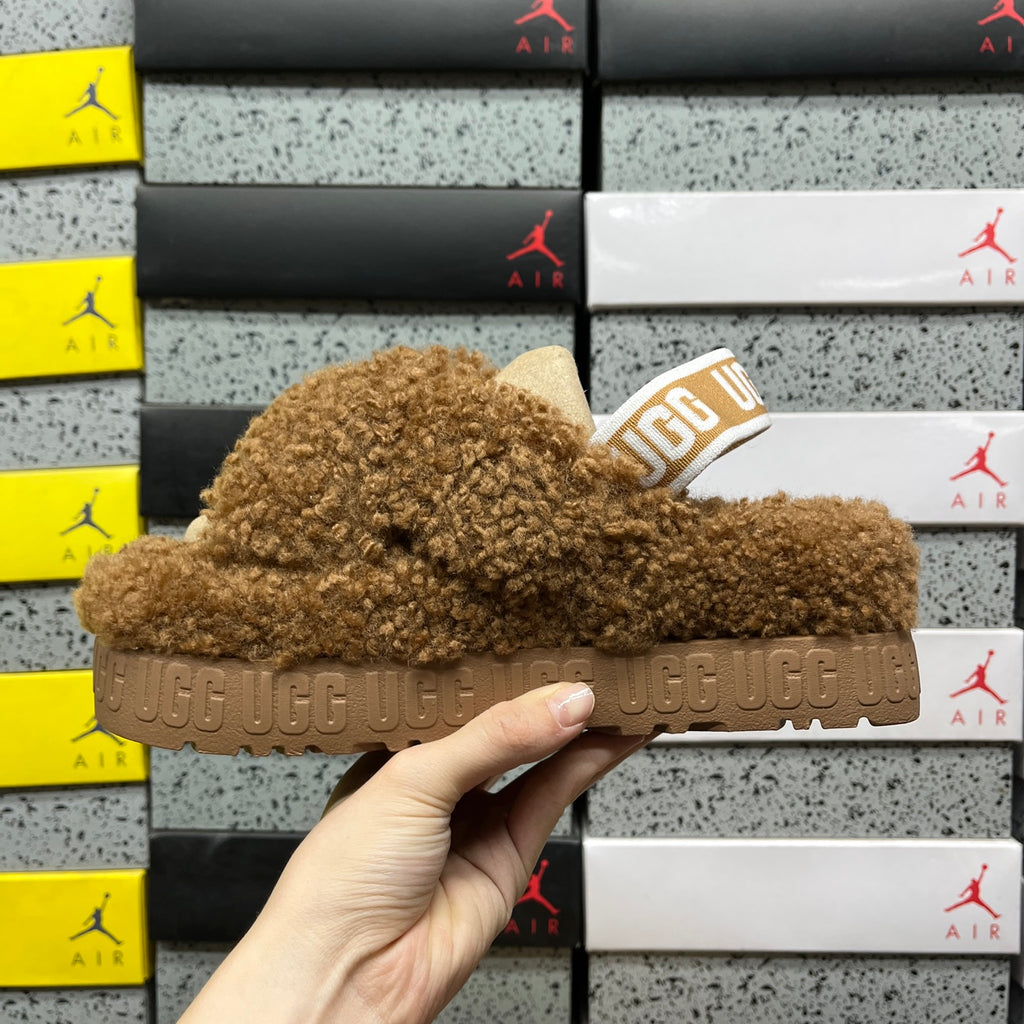 UGG Chestnut Plush Cross-Strap Platform Sandals