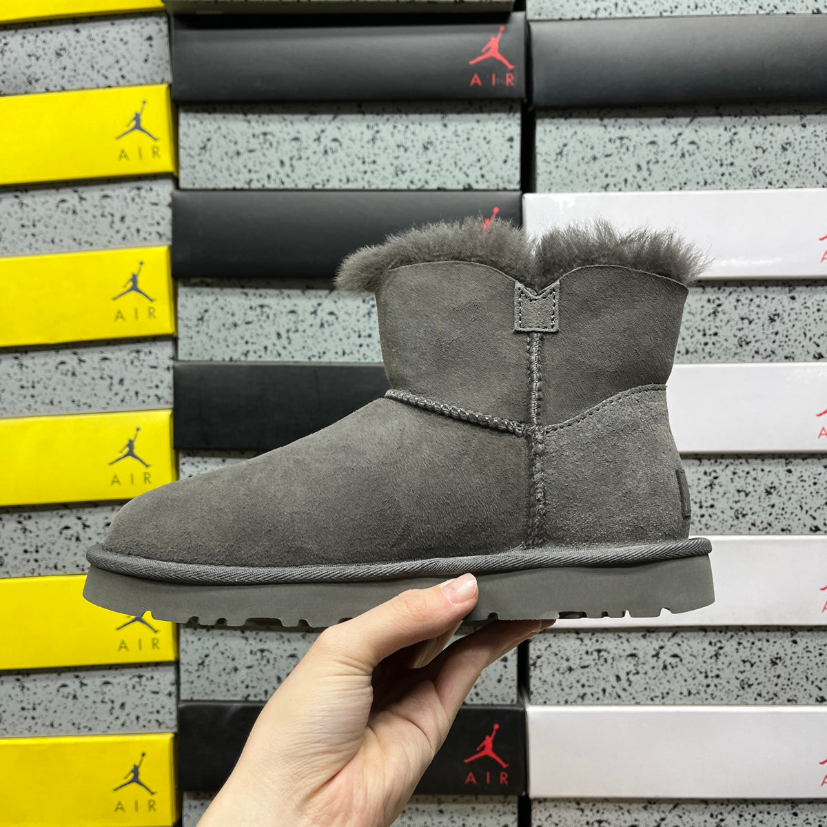 UGG Gray Mini Bailey Button II Ankle Boots